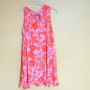 LOFT Vibrant Pink and Orange Floral Mini Dress